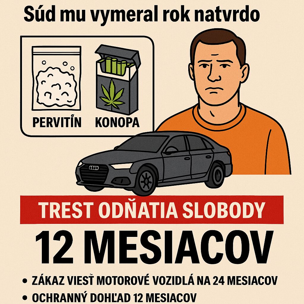 Mal pri sebe pervitín aj marihuanu, skrýval ich v aute. Súd mu vymeral rok natvrdo