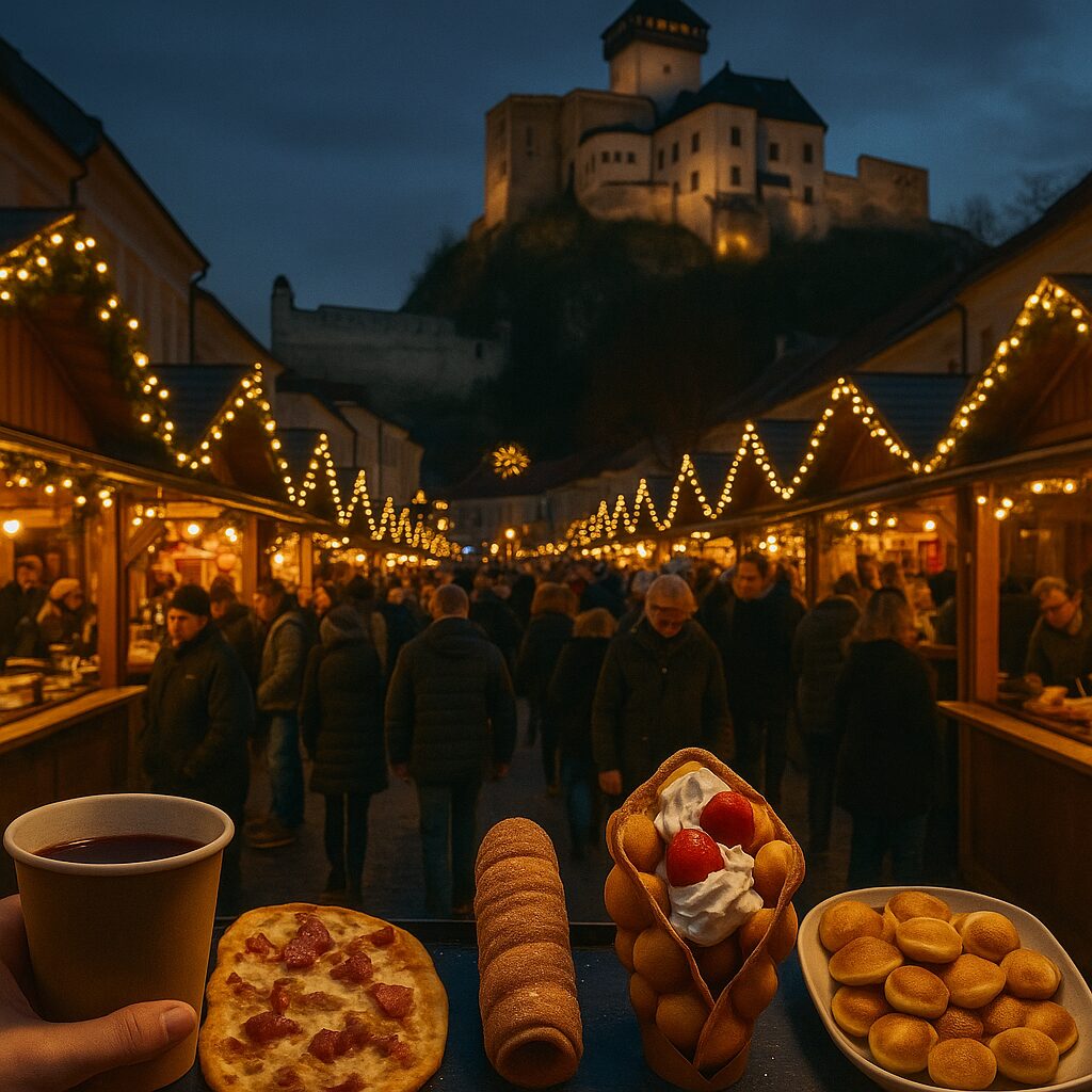 Čaro Vianoc pod hradom: Podplamenníky, trdelníky aj bubble waffle rozvoňajú Trenčín