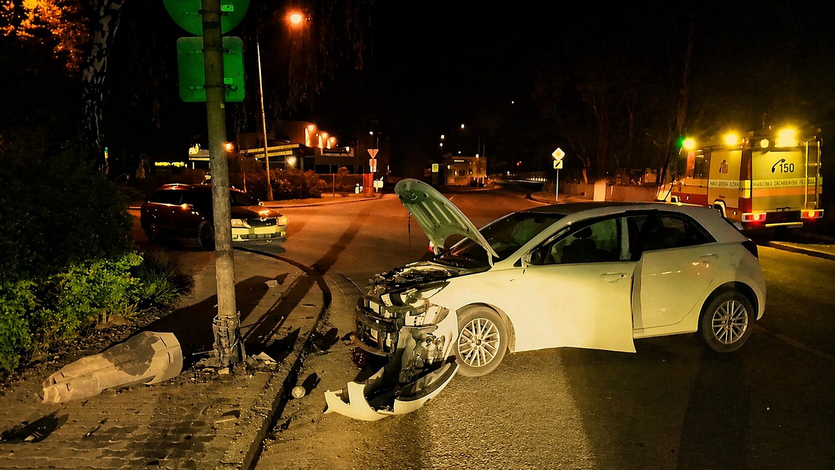 Auto narazilo do stĺpu v Považskej Bystrici. Zranenú vodičku odviezla záchranná služba
