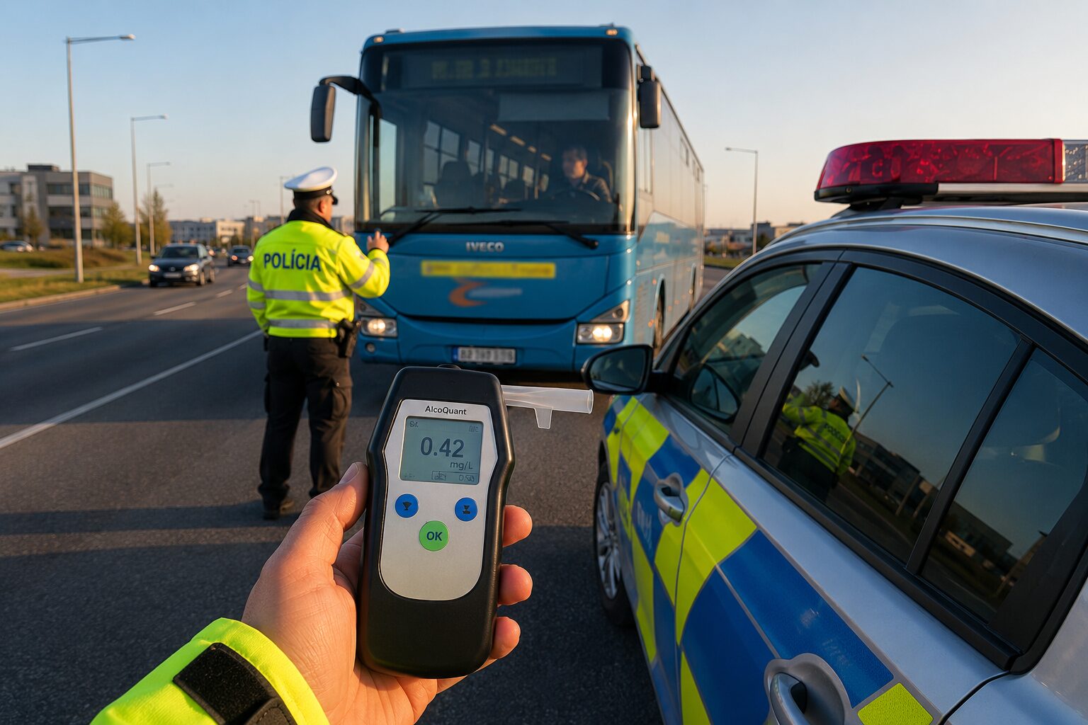 Autobus plný cestujúcich a vodič pod vplyvom alkoholu. Ranná kontrola v Trenčíne odhalila vážne porušenie