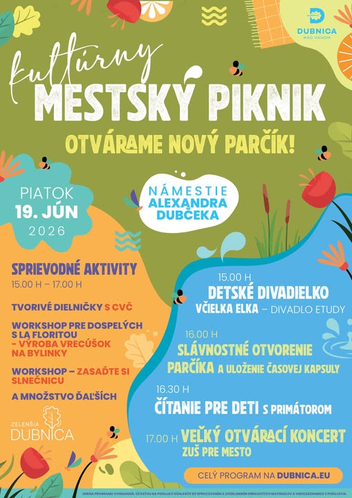 Dubnica otvorí nový parčík. Čaká vás popoludnie plné hudby, rozprávok a letnej pohody