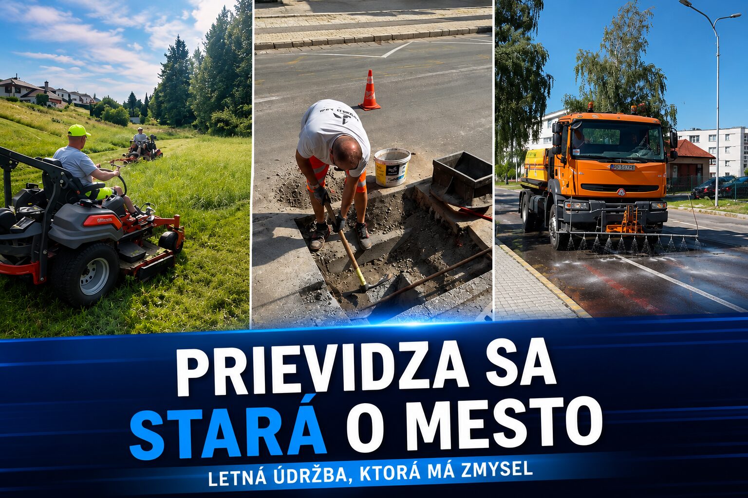 V Prievidzi pokračuje letná údržba. Technické služby kosia zeleň, opravujú cesty aj pripravujú plaváreň