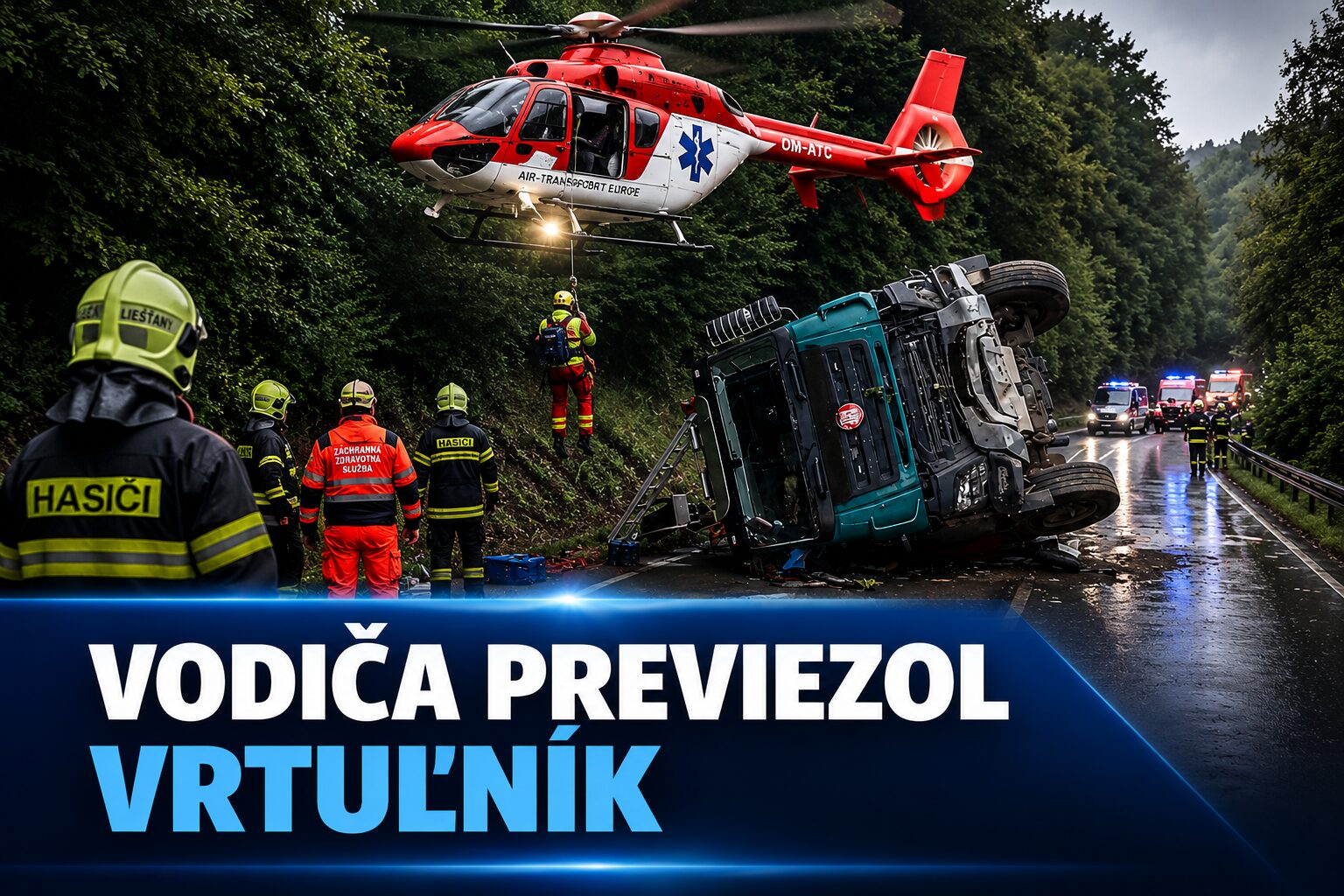 Pri Liešťanoch sa zrazili dva kamióny, zraneného vodiča transportovali do Trenčína