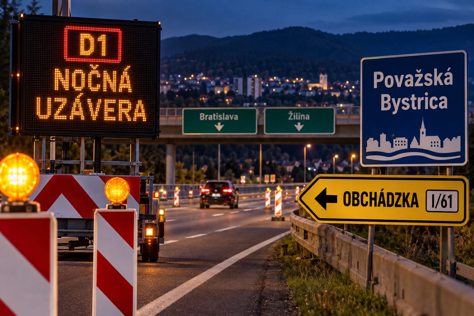 D1 pri Považskej Bystrici čakajú dve nočné uzávery. Dopravu odklonia cez mesto